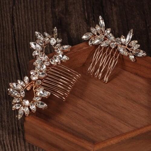 Simple Gold Crystal Bridal Hair Comb Pin Handmade Women Headpiece Wedding Hairpiece Accessories