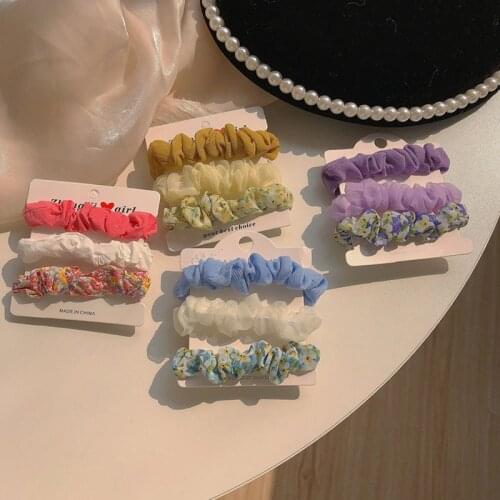 3Pcs/Set Korean Purple Floral Scrunchie Women Elastic Hair bands Lace Gum Hair Tie Ponytail Hold Hair Accessories Small Fresh