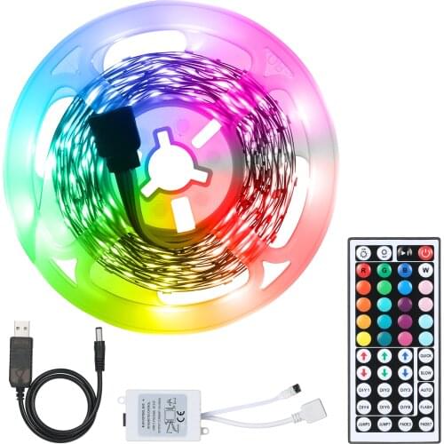 USB LED Strip Lights 2/3/5/10M RGB Flexible Tape with Remote Controller Cuttable Self-adhesive for Home Party Decoration