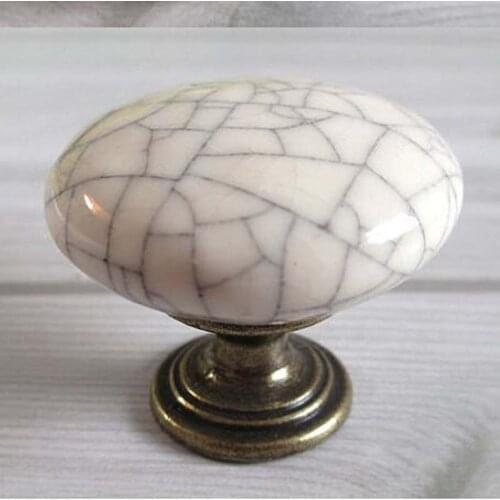 Crack Ceramic Kitchen Cabinet Knob Dresser Drawer Knobs Pulls Handles White Crack Antique Bronze Furniture Handles