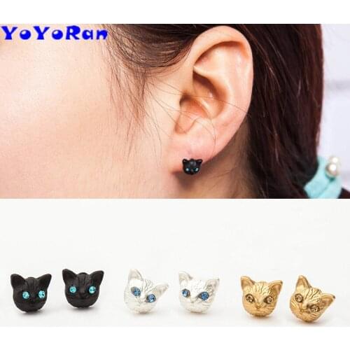 17pair cat ear stud earrings for woman cartoon animal solid cat kitty earring jewelry girl rhinestone eye earring gift