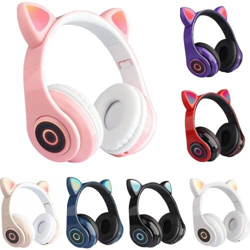 New Arrival LED Cat Ear Noise Cancelling Headphones Bluetooth 5.0 Young People Kids Headset Support TF Card 3.5mm Plug With Mic