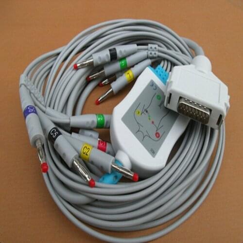 Compatible for Fukuda Denshi FCP-7411,FX-7402/FX-2111,FX-2155/3010/7010 ECG EKG Cable with leadwires 10 leads 4.0 Banana end IEC