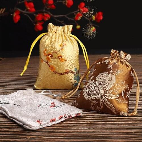 Lucky Bag Satin Embroidered Vintage Storage Bag Christmas Drawstring Gift Bag Wedding Birthday Jewllery Packing Pouch