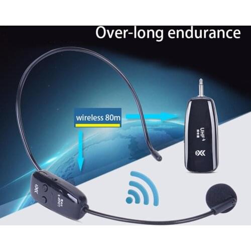 UHF Wireless System with Headset Mic/Lavalier Lapel Mic,Dual Bodypack Transmitters and One Mini Rechargeable Receiver 1/4"Output