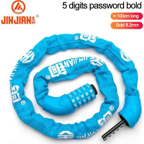 JIN JIAN Bicycle Lock Safety Anti-Theft Outdoor Password Code Cycling MTB Bike Lock Chain Lock Security Motorcycle Accessories