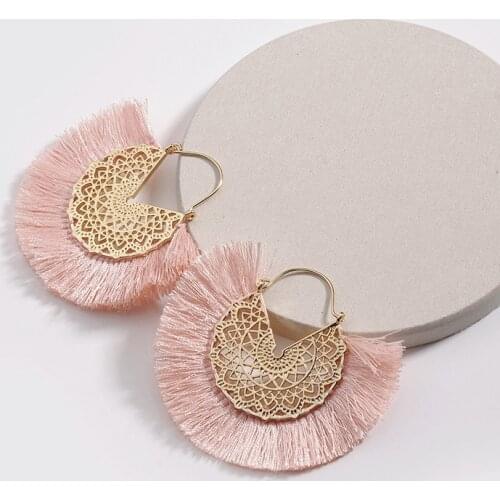 Fan Shaped Alloy Tassel Dangle Earrings