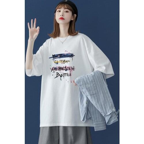 Graffiti design hip-hop style loose spring and summer plus size womens top 2021 new short-sleeved womens t-shirt