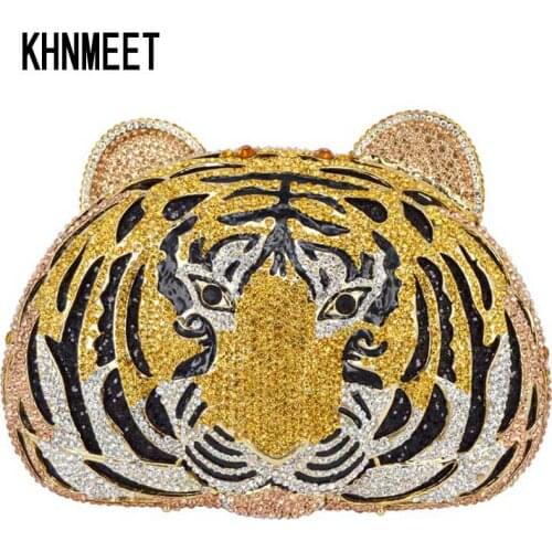 Animal diamond Luxury evening bag Tiger Designer Silver Clutch Bag Women Wedding Purse Crystal Evening bag SC048