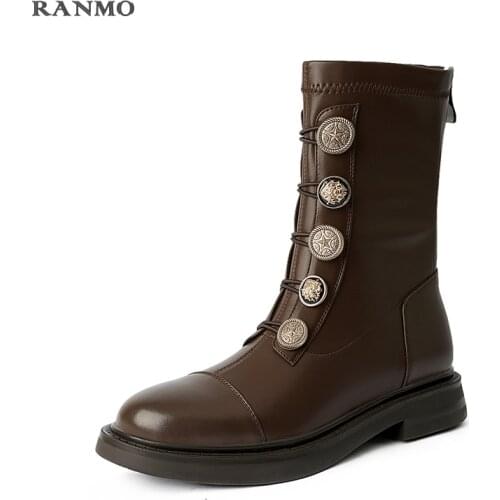 British Style Boots Womens Shoes 2021 New Thick Heel Plus Cashmere Leather Boots Winter Short Boots Women Spring and Autumn