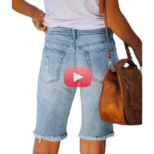 Women Summer Straight Denim Shorts Ripped Hole Jeans Short Pants Ladies Solid Skinny Shorts Leisure and Comfort Slim