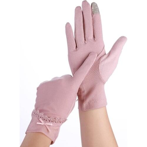 Pink Women Gloves Touch Screen Phone Gloves Sexy Lace Thin Stretch Sunscreen Anti Uv Slip Resistant Driving Glove 2019 New