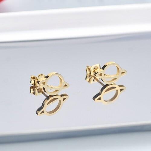 Planet Saturn Earrings Stainless Steel Gold Color Women Jewelry Vintage Fashion Cute Planet Space Stud Earrings For Women
