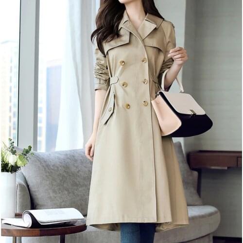 Khaki Double Breasted Trench Coat Women Autumn Long Clothes With Belt Loose Cloak 2020 Korean Style Spring Windbreaker Outerwear