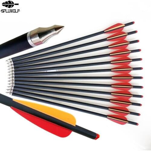 12PCS 13.5" 16" 17" 18" 20" 22" Hunting Professional Archery Carbon Arrow 400 2 Red 1 Orange Feather Crossbow Bolt Free Shipping