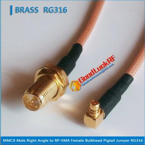 RP-SMA RP SMA Female Bulkhead Mount Nut to MMCX Male Right Angle 90 Degree RG316 Pigtail Jumper Cable Low Loss