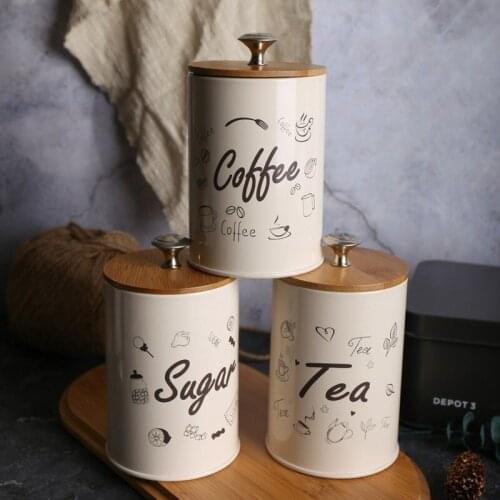 3pcs/set Kitchen Storage Jars ,Sugar/Coffee/Tea Canisters , Metal Iron 1L Home Kitchen Storage Organizer Candy Cans Box JU32402