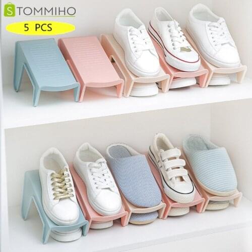 STOMMIHO 5pcs Adjustable Shoe Organizer Double Layer Racks Storage Shoe Rack Shoebox Footwear Support Racks Stand Shelf