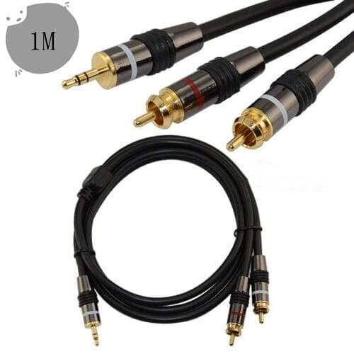 Alloy head audio cable 3.5mm one-point two-turn double AV lotus cable computer speaker cable audio cable 1m