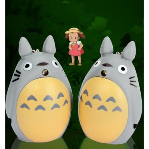 Comic Spirited Away Totoro Action Figures LED Light Sound Totoro Keychain Model Toys Bag Pendant Key Ring Kids Gift