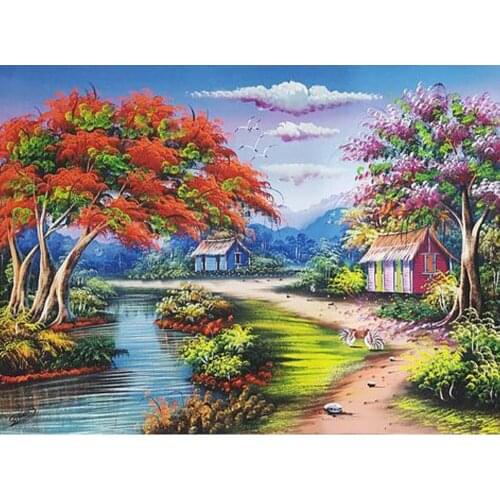 DIY Diamond Painting Landscape Full Drill Round Diamond Embroidery Picture Rhinestone Diamond Mosaic Cartoon Home Decor