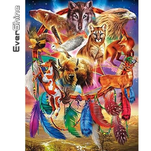 Evershine 5D Diamond Painting Animals Wolf Cross Stitch Diamond Embroidery Lion Full Square Round Rhinestones Mosaic Wall Art