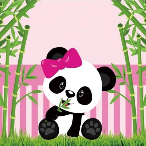 Laeacco Baby Shower Birthday Photography Backdrops Pink White Stripes Flowers Panda Bamboos Customized Photographic Backgrounds