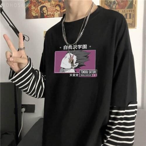 Japanese Anime Haikyuu Mens T-shirt Harajuku Shiratorizawa Volleyball Club Middle Blocker No.5 Guess Monster Women Long T Shirt