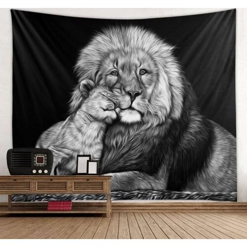 Hot sale black and white lion high-definition printing tapestry is soft and easy to care for wall decoration hanging cloth
