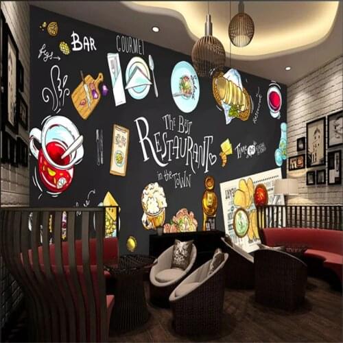 HD Blackboard Hand-painted Western Fast Food Restaurant Mural Wallpaper 3D Burger Shop Industrial Decor Background Wall Paper 3D