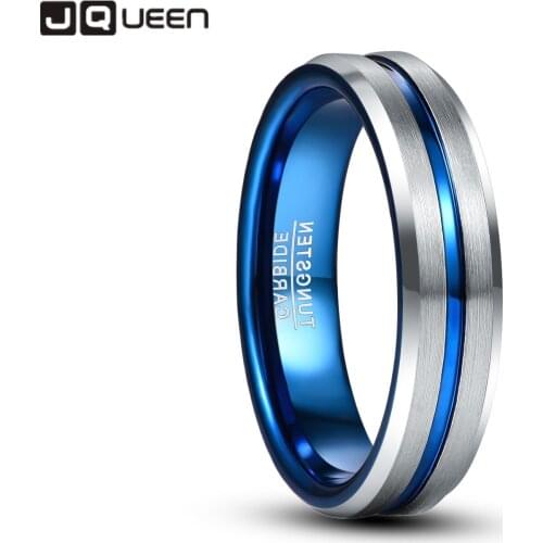 JQUEEN Fashion 6mm Blue Groove Men Matte Tungsten Rings Tungsten Carbide Engagement Rings