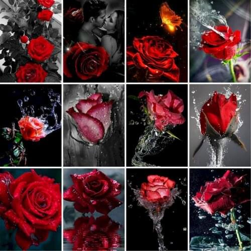 GATYZTORY Frame Red Rose DIY Painting By Number Flower Acrylic Paint By Numbers Handpainted Picture By Numbers Art