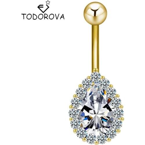 Todorova Belly Button Rings Water Drop Dangle Cubic Zirconia Piercing Navel Surgical Steel Body Jewelry for Women Girls Gift