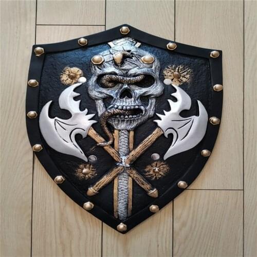 Cosplay 1:1 Grim Reaper Skeleton Head Shield Movie Game Anime Weapon Prop Role Play PU Model Halloween Party Toy 48cm