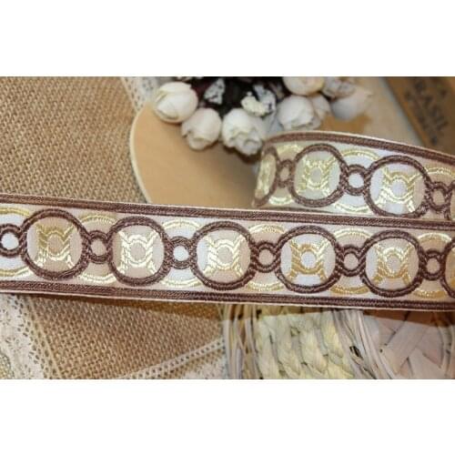 Wide 4cm 5yards/lot Polyester Woven Jacquard Ribbon Geometric round pattern for hat curtain and clothing accessory ls-1165