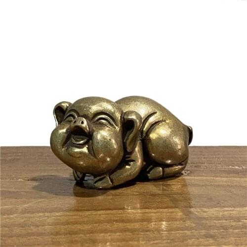 Solid Copper Pig Small Statue Ornaments Lucky Animal Home Decor for Living Room Antique Brass Figurine Office Desk Car Decors