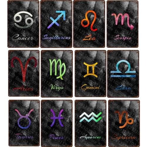 Signs of the Zodiac Metal Tin Sign Metal Poster Plate Tin Signs House Habby Chic Home Decor Plaque Wall Art Man Cave