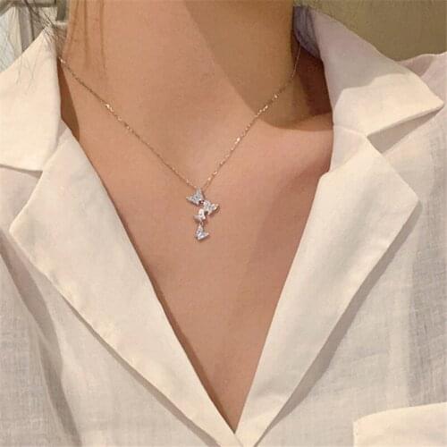 925 Sterling Silver Link Chain Crystal Butterfly Necklaces & Pendants Choker Statement Necklace For Women Jewelry dz590