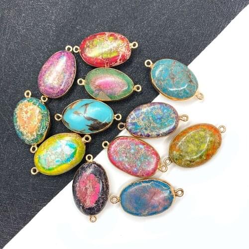 Natural Stone Imperial Stone Connector 20x40mm Egg-shaped Double Hole Pendant for DIY Handmade Necklace Bracelet Accessories