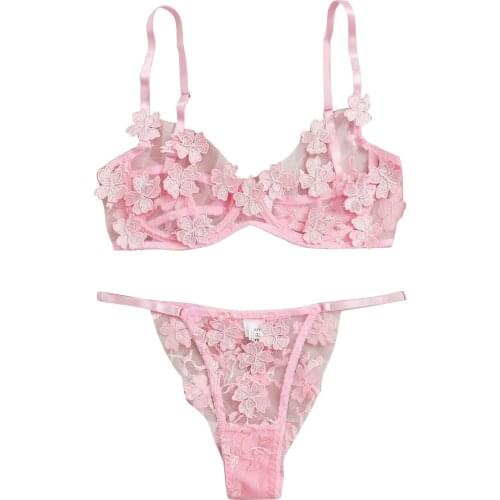Lingerie Flowers Embroidery Womens Underwear Set Sexy Bra Transparent Bra Underwear Set Sexy Bra Set Lace Lingerie Thong