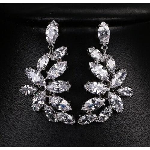 NoEnName_Null 2020 Fashion Wedding Earrings Platinum Color AAA + Cubic Zirconia Crystal Lady Earrings