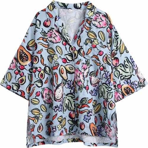 Za New Women Retro Floral printing Simple Style Loose Big Size Short Sleeve Shirt Casual Chic Tops XITIMEAO