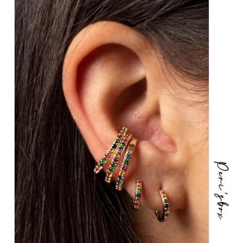 PerisBox 3 Sizes Multi Color Cubic Zirconia Round Hoop Earrings Continuous Stone Cartilage Earrings Hoops 2019 Dainty Earrings