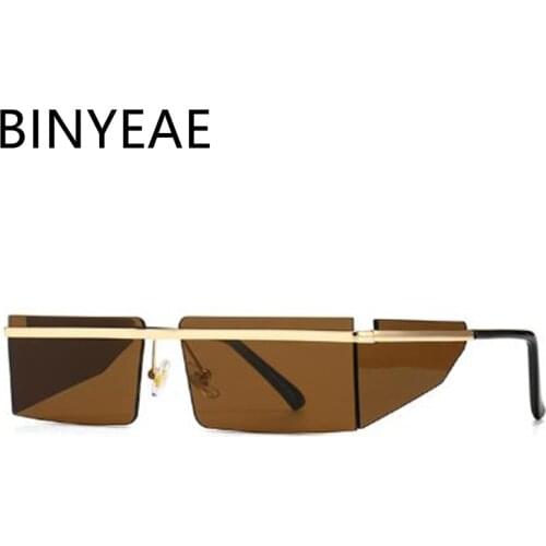 Luxury Brand Designer Fashion Classic Rimless Sunglasses Side Shield Square Shades Men Male Vintage Sun Glasses Brown Oculos