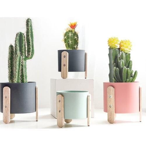 Fairy Garden Decoration Flower Pots Miniature Model Art Crafts Macaron Metal Flowerpots Succulent Planter Pen Holder Wood Shelf