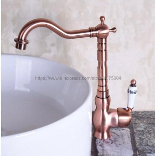 Bathroom Basin Sink Faucet Antique Red Copper Single Handle Bathroom Kitchen Faucet Mixer hot and cold water tap Nnf136