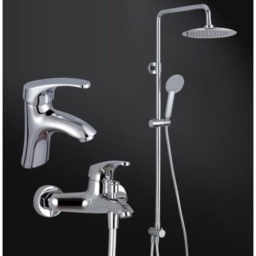Modern Chrome Finish Brass Bathroom Rain Shower Set Faucet ABS Showerhead W/ ABS Hand Shower Spray Mixer Tap Wall Mounted