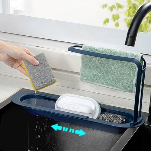 Telescopic Sink Rack Kitchen Sink Organizer Drainer Rack Storage Basket Adjustable Soap Sponge Towel Holder Kitchen Organizer
