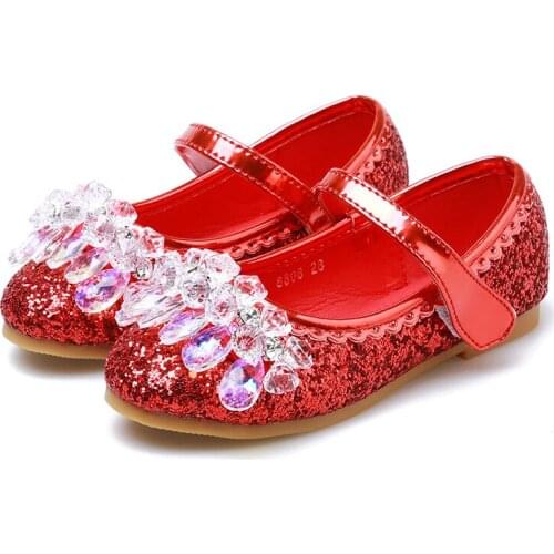 New Kids Leather Shoes Girls Wedding Shoes Flat Heels Children Princess Sandals Glitter Fashion Party Dance Performance Shoes