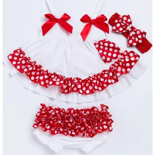 YK&Loving White Children Summer Style Clothing Sets Sling Ruffled Swing Bloomer Baby Girls Clothing Bloomer Set Casual Polka Dot